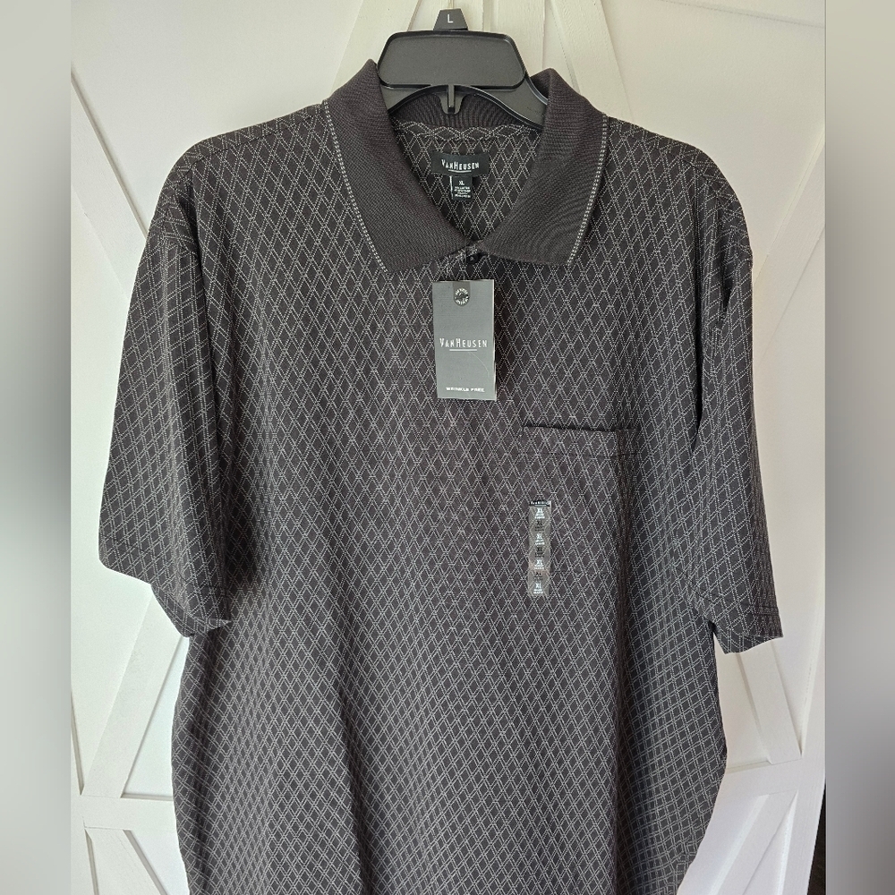 Van Heusen Black Diamond Pattern Polo Shirt - Picture 3 of 8